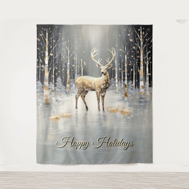 Tapiz Gold Christmas Reindeer Holiday Backdrop (Anverso)