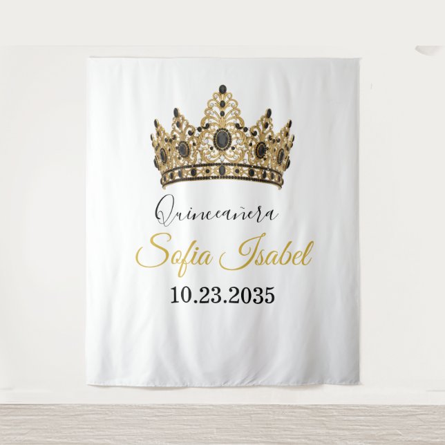 Tapiz Gold Tiara Custom Quinceañera Tapestry (Anverso)