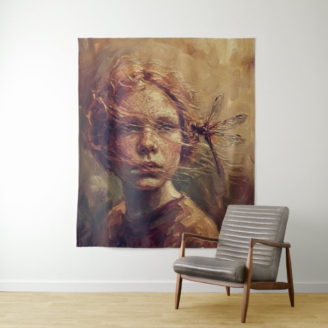 Tapiz Golden Dragonfly Whisper – Warm Impressionist Oil  (In situ)