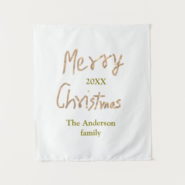Tapiz Golden glitter merry christmas add family name yea (Anverso)