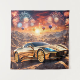 Tapiz golden luxury car in a desert landscape