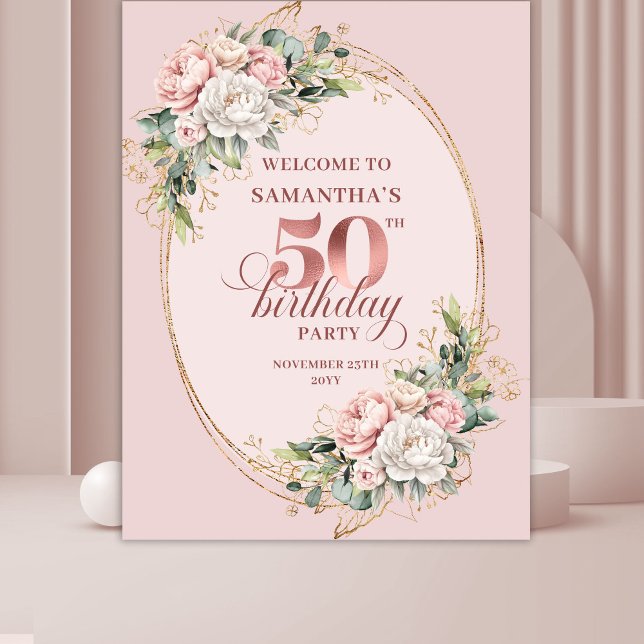Tapiz Golden Rose Gold Blush Floral 50th Birthday Party  (Golden Rose Gold Blush Floral 50th Birthday Party Tapestry

)