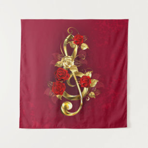 Tapiz Golden Treble Clef con flores Rosas