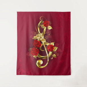 Tapiz Golden Treble Clef con flores Rosas