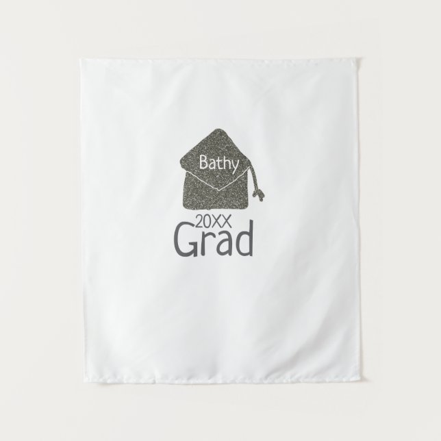 Tapiz gorra de graduación de plata brillo añadir nombre  (Anverso)