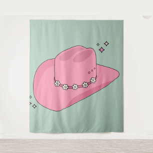 Tapiz Gorra De Vaquero Preppy Rosa Y Verde