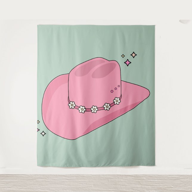 Tapiz Gorra De Vaquero Preppy Rosa Y Verde (Anverso)