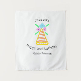 Tapiz Gorra naranja segundo cumpleaños niños retro flora