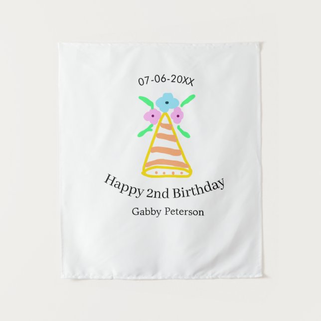 Tapiz Gorra naranja segundo cumpleaños niños retro flora (Anverso)