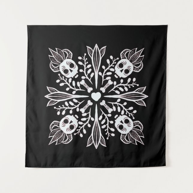Tapiz Gótico lindo kawaii divertido cráneo Harajuku negr (Anverso)