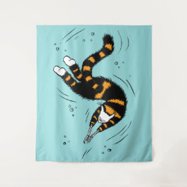 Tapiz Gótico Pastel Natación Cat Skeleton