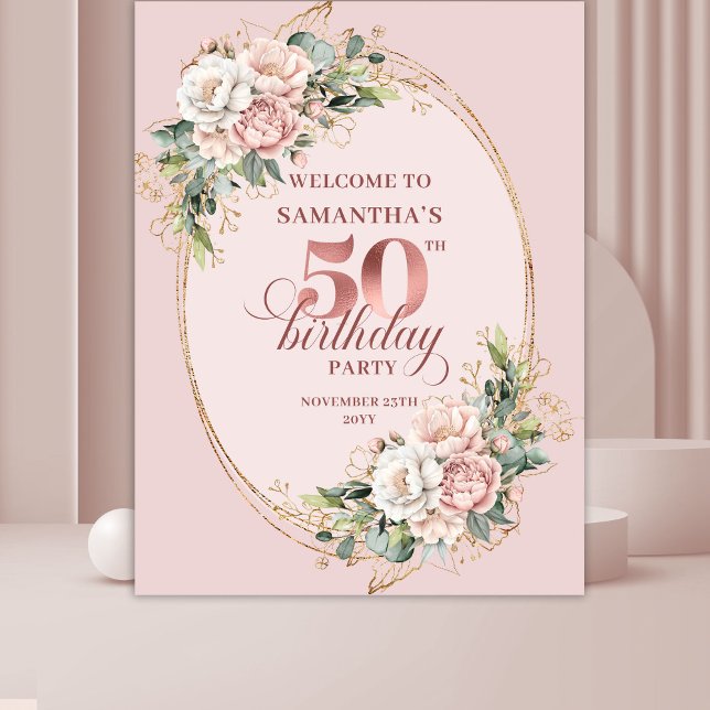 Tapiz Graceful Rose Gold Greenery 50th Birthday Celebrat (Graceful Rose Gold Greenery 50th Birthday Celebration Banner

)