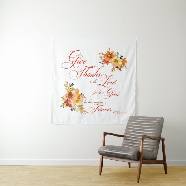 Tapiz Gracias al Señor otoño acuarela floral (In situ)