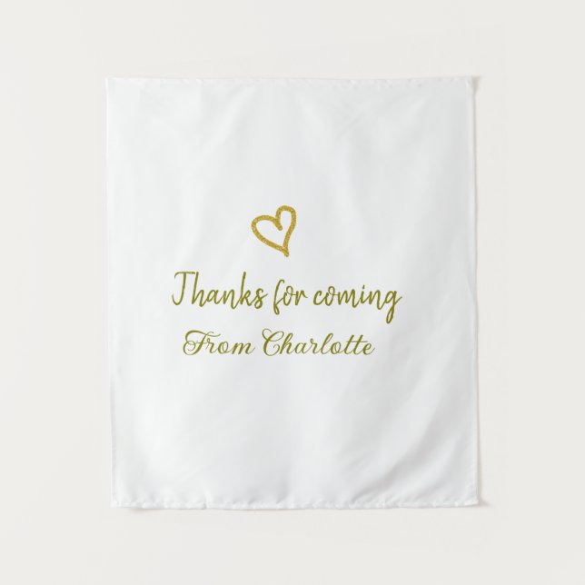 Tapiz gracias por venir mensaje de texto nombre corazón  (Anverso)