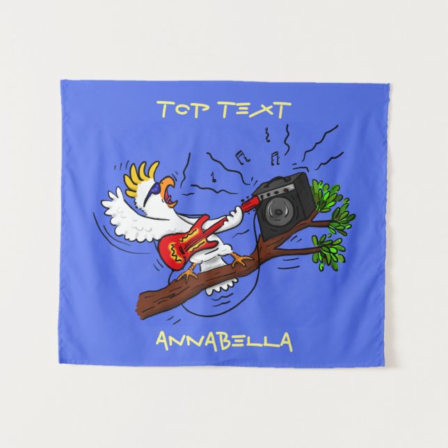 Tapiz Graciosa cacatúa tocando el personalizado de guita (Anverso (horizontal))