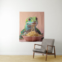 Gracioso Gecko comiendo Spaghetti