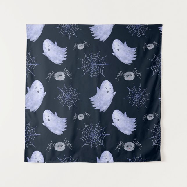 Tapiz Gracioso patrón de Halloween con araña fantasma. (Anverso)