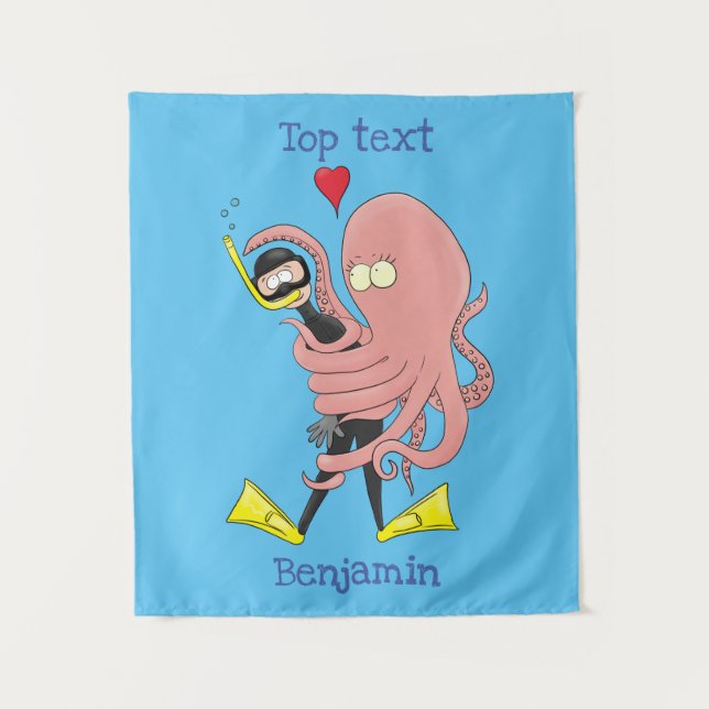 Tapiz Gracioso pulpo abrazos buceo humor personalizado (Anverso)