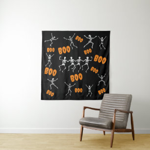 Tapiz Graciosos esqueletos de baile con fondo de Hallowe