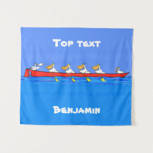 Tapiz Graciosos pelícanos remando ilustracion personaliz