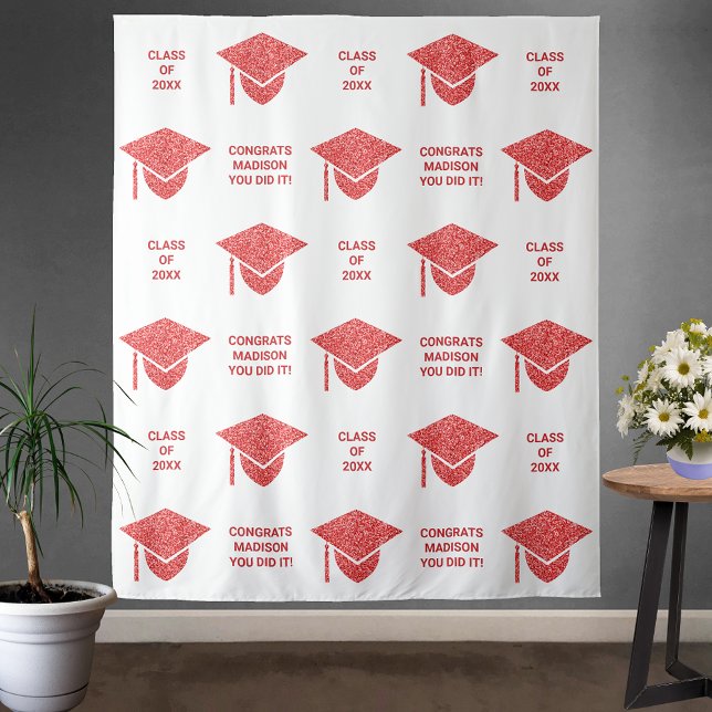 Tapiz Grad Glam Red Cap Fiesta Selfie Photo Booth (Subido por el creador)