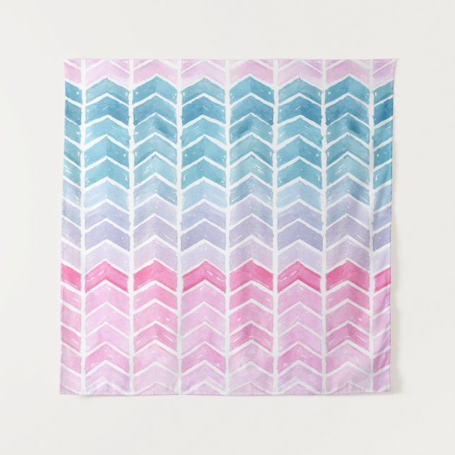 Tapiz Gradiente Chevron: Patrón Herringbone de acuarela. (Anverso)