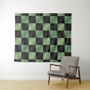 Tapiz Gradiente de cuadros verde oliva moderno negro
