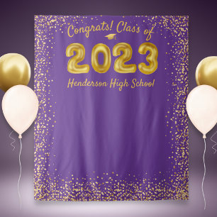 Tapiz Graduación 2023 Globo de oro Púrpura foto fondo
