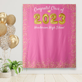 Tapiz Graduación 2023 Globos Dorados Fondo Rosa para Fot