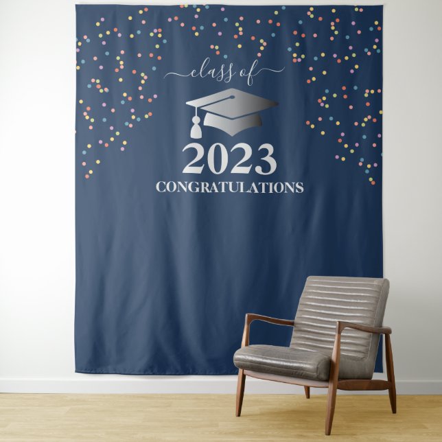 Tapiz Graduación 2023 Plata Real Blue Confetti (In situ)