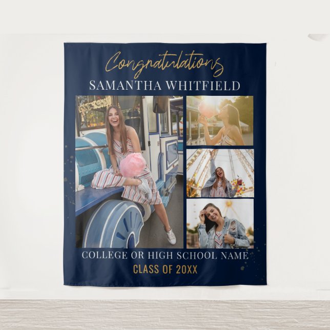 Tapiz Graduación 2025 Fotos fondo azul de la Marina (Anverso)