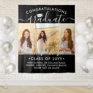 Tapiz Graduación 3 Collage de fotos Fondo negro grande