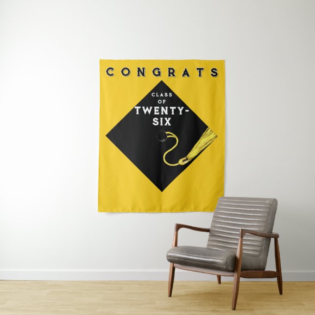 Tapiz Graduación amarilla de 2025 Fiesta (In situ)