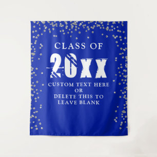 Tapiz Graduación CLASE AÑO Royal Blue Silver Confetti