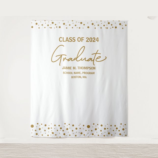 Tapiz Graduación con fondo de oro blanco clase de 2024 (Anverso)