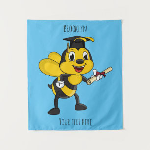 Tapiz Graduación de abeja de dibujos animados felices