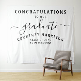 Tapiz Graduación de caligrafía de guión elegante | Blanc