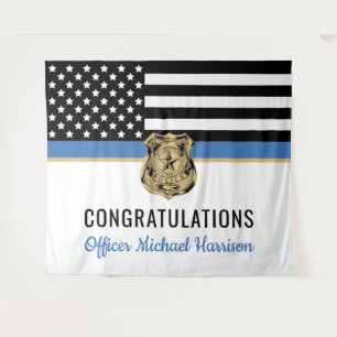 Tapiz Graduación de Policía Bandera de Línea Azul Felici