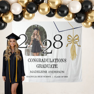 Tapiz Graduación Doodle Foto Negra Dorada Caprichosa