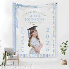 Tapiz Graduación Floral con Lazo Azul