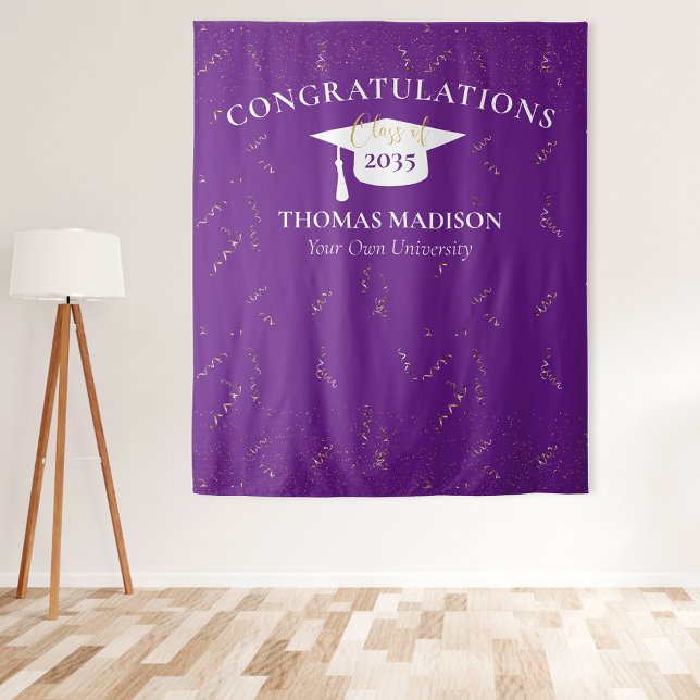 Tapiz Graduación Moderna Confeti Dorado Falso Morado/Bla (Subido por el creador)