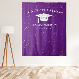 Tapiz Graduación Moderna Confeti Dorado Falso Purpura/Bl