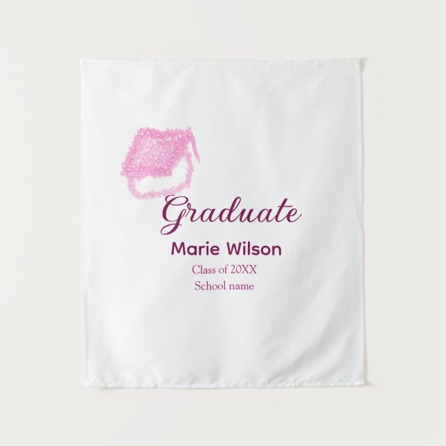 Tapiz graduada gorra de graduación purpurina rosa agrega (Anverso)