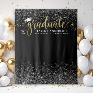 Tapiz Graduado de la moderna escritura de oro Black Grad