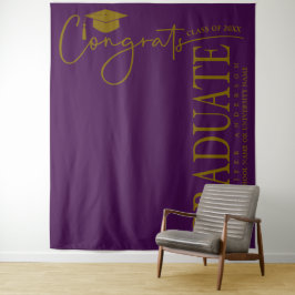 Tapiz Graduado de Minimalista Morado y Dorado Felicidade