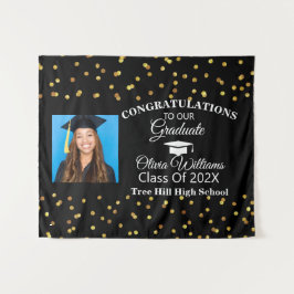 Tapiz Graduado de Oro Black Congrats Graduate Photo Clas
