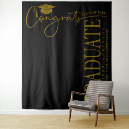 Tapiz Graduado minimalista de Black & Gold Congrats
