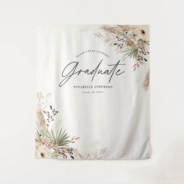 Tapiz Graduarse favor pampas eucalipto elegante moderno (Anverso)
