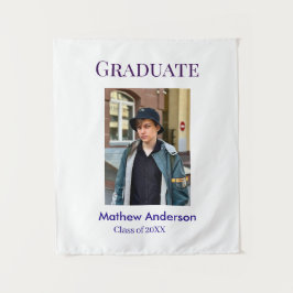 Tapiz Graduation photo name class of 20XX blue simple bo