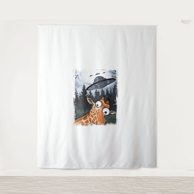 Tapiz Gráfica divertida de Giraffe UFO Zoo Animal Weird  (Anverso)